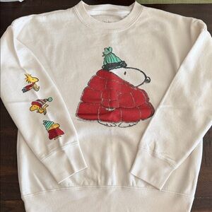 abercrombie kids White Crewneck Sweatshirt with Red Puffer Snoopy Graphic